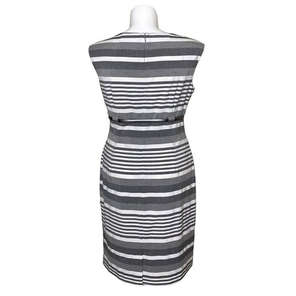 Calvin Klein Striped Belted Sheath Dress Gray White Empire Waist Women's Size 14 - Picture 6 of 10